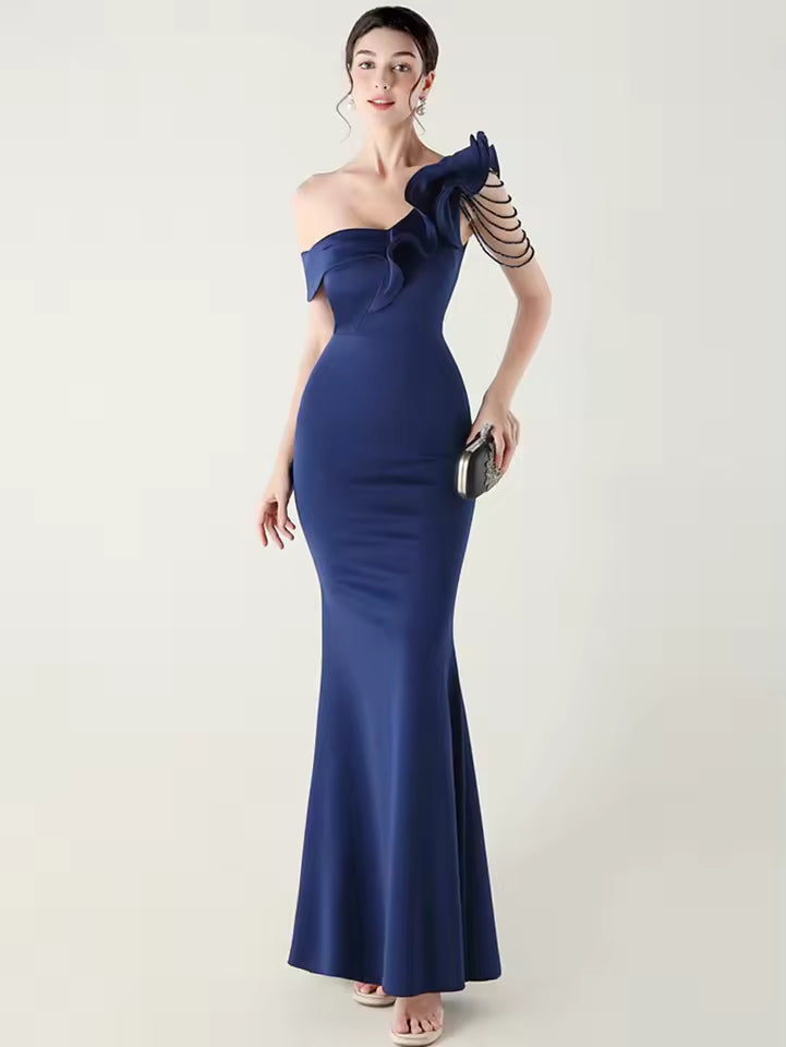 Luxury Rhinestone Diamonds One-Shoulder Evening Party Dresses