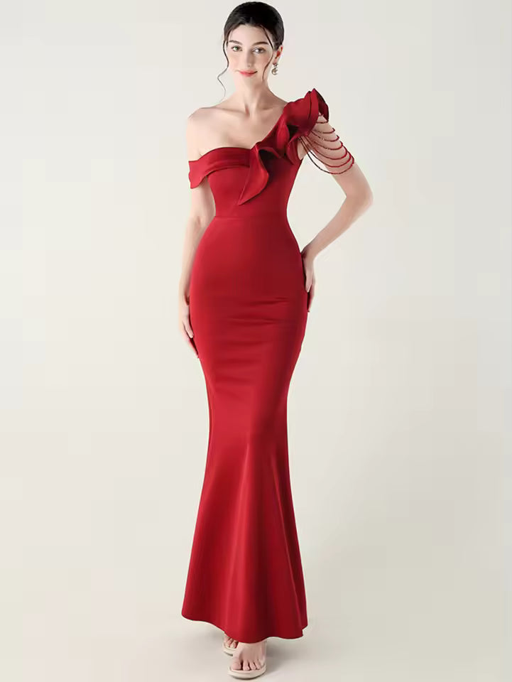 Luxury Rhinestone Diamonds One-Shoulder Evening Party Dresses