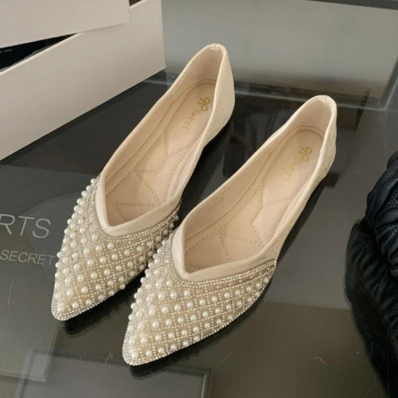 Luxury Rhinestone String Bead Decoration Low Heel