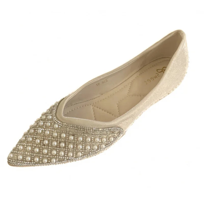 Luxury Rhinestone String Bead Decoration Low Heel