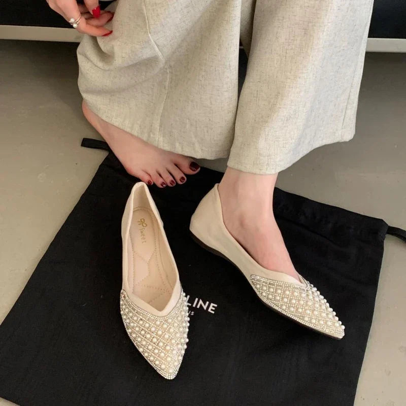 Luxury Rhinestone String Bead Decoration Low Heel