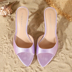 Luxury Satin Burgundy Slippers Pointed Toe High Heel