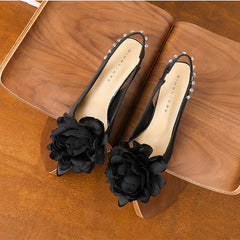 Luxury Satin Floral Designer Pumps Pointed-Toe Rhinestone Decoration Slingbacks Sandals Elegant Brown Party Shoes
