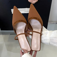 Luxury Satin Rhinestone Decorated Slide Heel