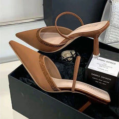 Luxury Satin Rhinestone Decorated Slide Heel