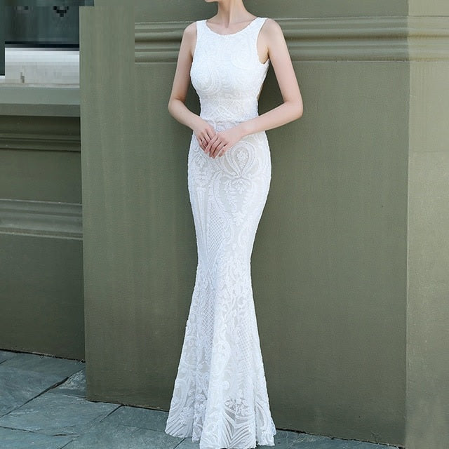 Luxury Sequined Maxi Celebrity Evening Runway Party Dress