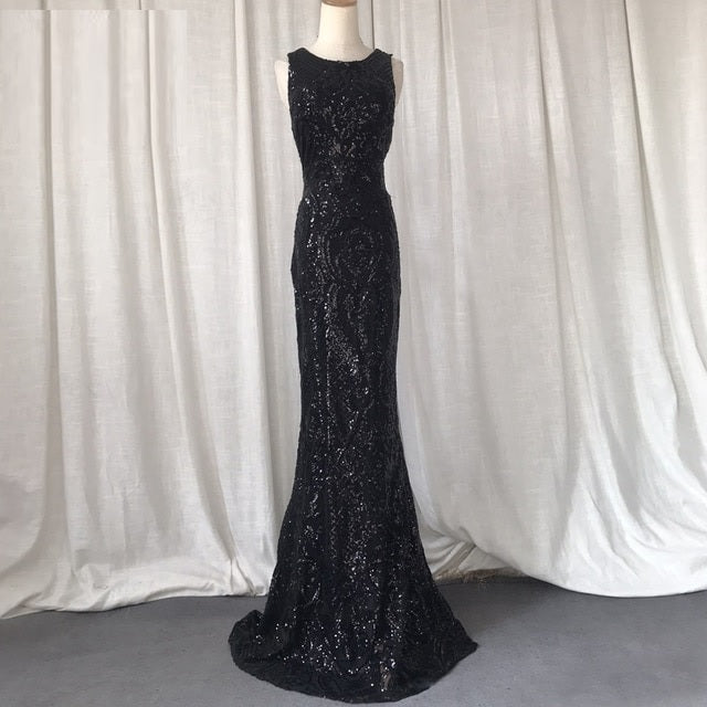 Luxury Sequined Maxi Celebrity Evening Runway Party Dress