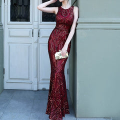 Luxury Sequined Maxi Celebrity Evening Runway Party Dress