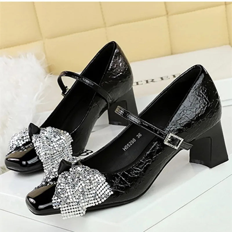 Luxury Shiny Bow Decorate Mary Jane Shoes