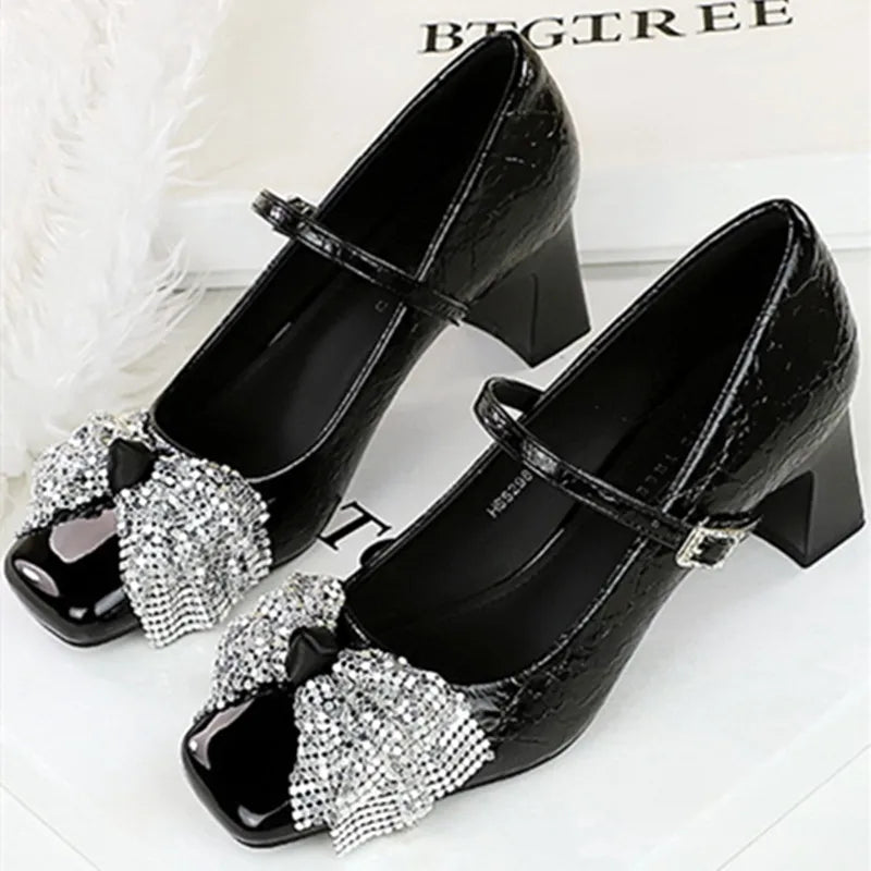 Luxury Shiny Bow Decorate Mary Jane Shoes