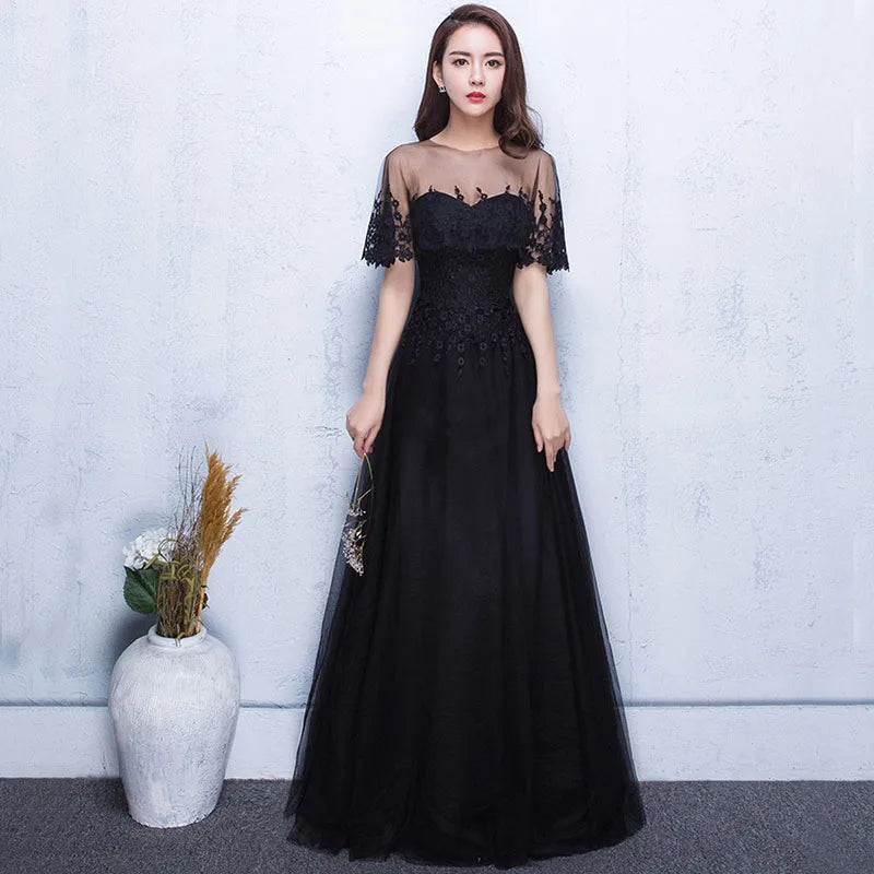 Luxury Short Sleeve O-Neck Sequin Banquet Embroidery Evening Maxi Dress