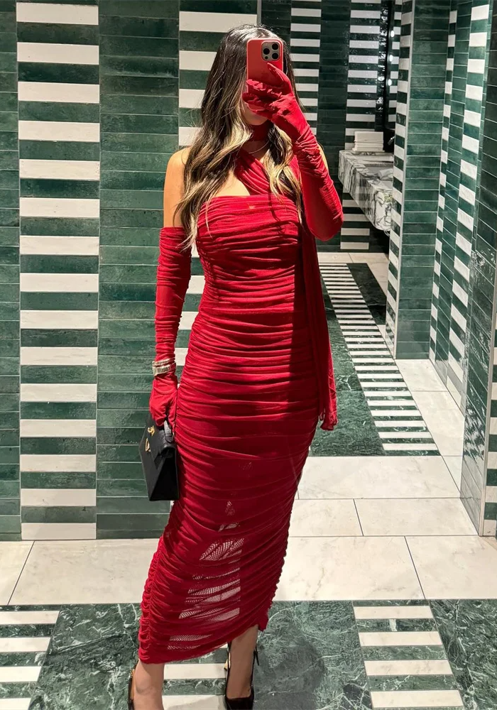 Luxury Slash Neck Pullover Skinny Mesh Patchwork Sleeveless Long Dress