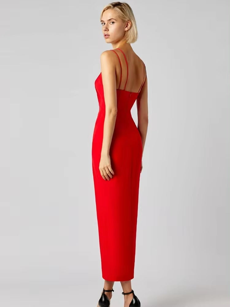 Luxury Sleeveless Key Hole Split Backless Midi Bandage Dress