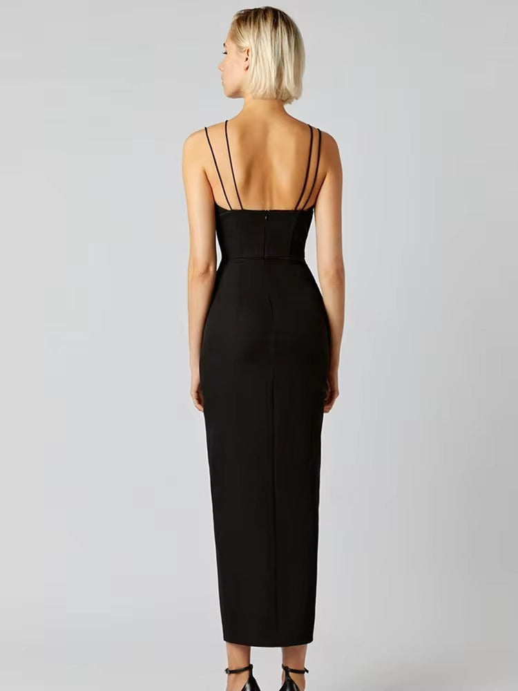 Luxury Sleeveless Key Hole Split Backless Midi Bandage Dress