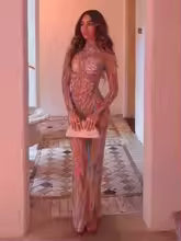 Luxury Stage Performance Painting Crystal Diamonds Maxi Long Dress