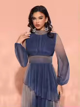 Luxury Stand Collar Lantern Sleeves And Ruffle Gradient Fabric Dress