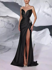 Luxury Sweetheart Neck With Train Sleeveless Zipper Satin Fabric Dresses