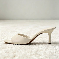 Luxury Wide-Strap Square-Toe Slippers Stiletto Mules Sandals for Ladies High Heel