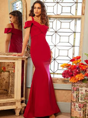 Luxuryt Floor-Length Short Sleeves Zipper Satin Fabric Formal Dresses