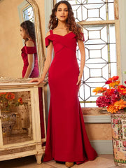 Luxuryt Floor-Length Short Sleeves Zipper Satin Fabric Formal Dresses