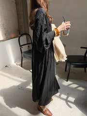 Maxi Dress High Collar Casual Buttons Floor Length Dress