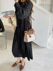 Maxi Dress High Collar Casual Buttons Floor Length Dress