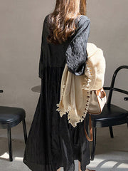 Maxi Dress High Collar Casual Buttons Floor Length Dress