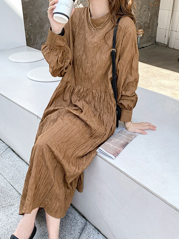 Maxi Dress High Collar Casual Buttons Floor Length Dress