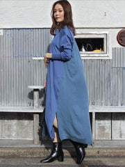Maxi Dress Jewel Neck Casual Oversized Pleated Long Dress