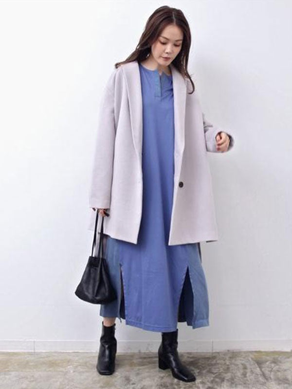 Maxi Dress Jewel Neck Casual Oversized Pleated Long Dress