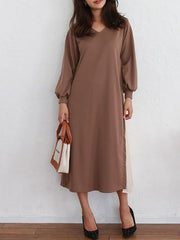 Maxi Dress Jewel Neck Casual Two Tone Convertible Pleated Dress