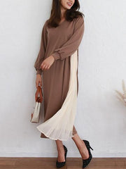 Maxi Dress Jewel Neck Casual Two Tone Convertible Pleated Dress