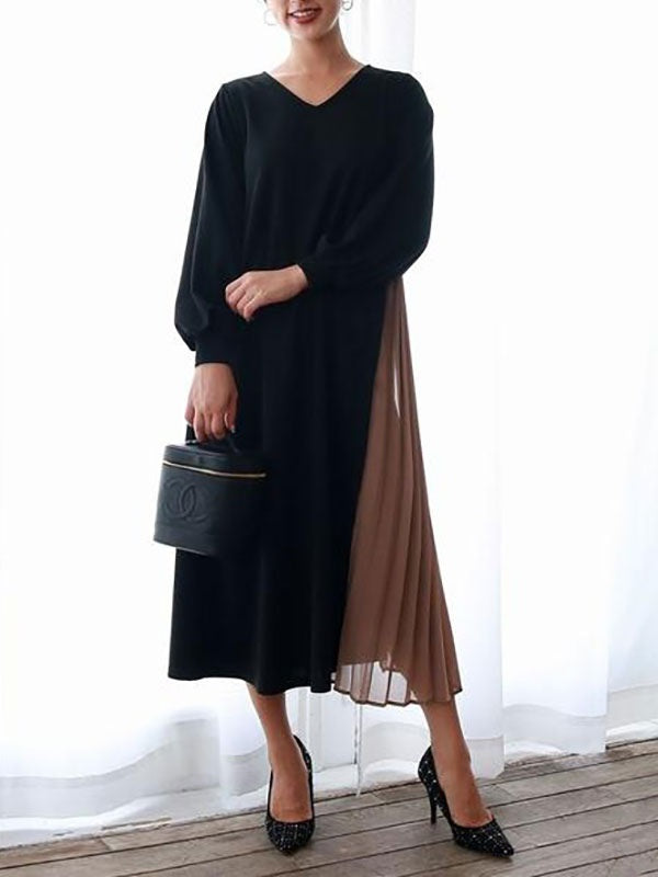 Maxi Dress Jewel Neck Casual Two Tone Convertible Pleated Dress