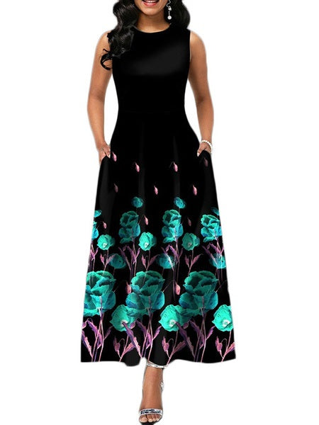Maxi Dress Jewel Sleeveless Printed Long Dresses