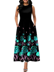 Maxi Dress Jewel Sleeveless Printed Long Dresses