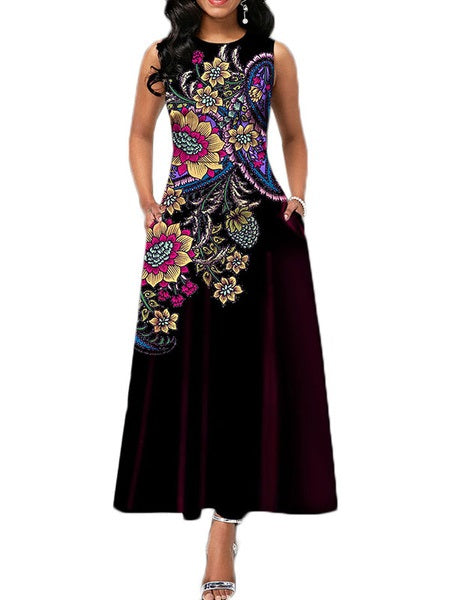 Maxi Dress Jewel Sleeveless Printed Long Dresses