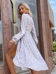Maxi Dress Long Sleeves Casual Floral Printed Stretch Pleated Dress