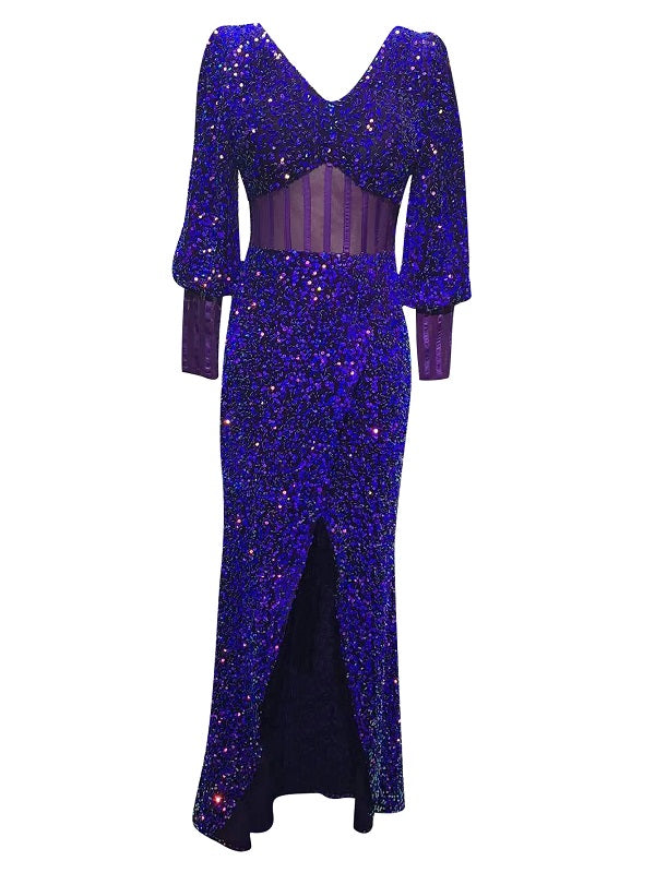 Maxi Dress V Neck Long Sleeve Lace Runway