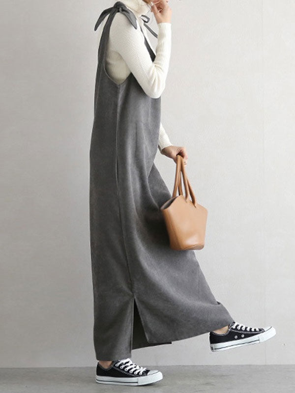 Maxi Dress Straps Neck Casual Lace Up Floor Length Dress