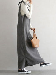 Maxi Dress Straps Neck Casual Lace Up Floor Length Dress