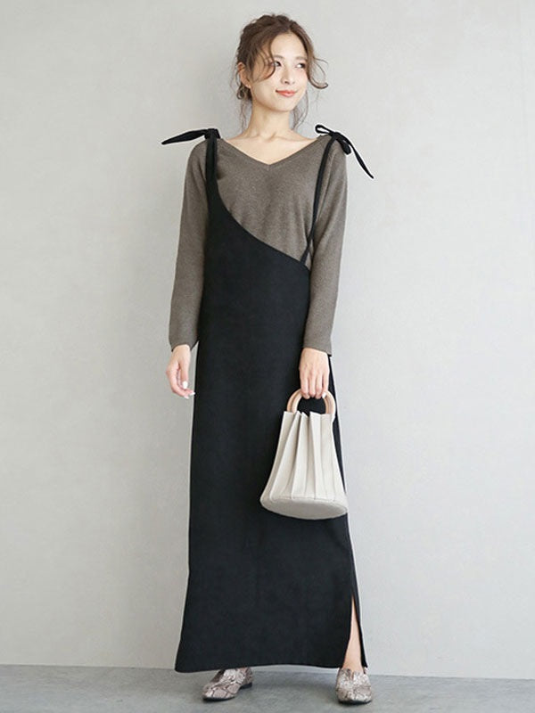 Maxi Dress Straps Neck Casual Lace Up Floor Length Dress