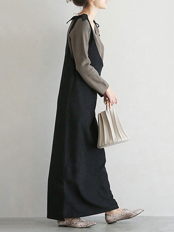 Maxi Dress Straps Neck Casual Lace Up Floor Length Dress