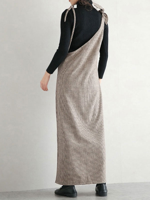 Maxi Dress Straps Neck Casual Lace Up Floor Length Dress