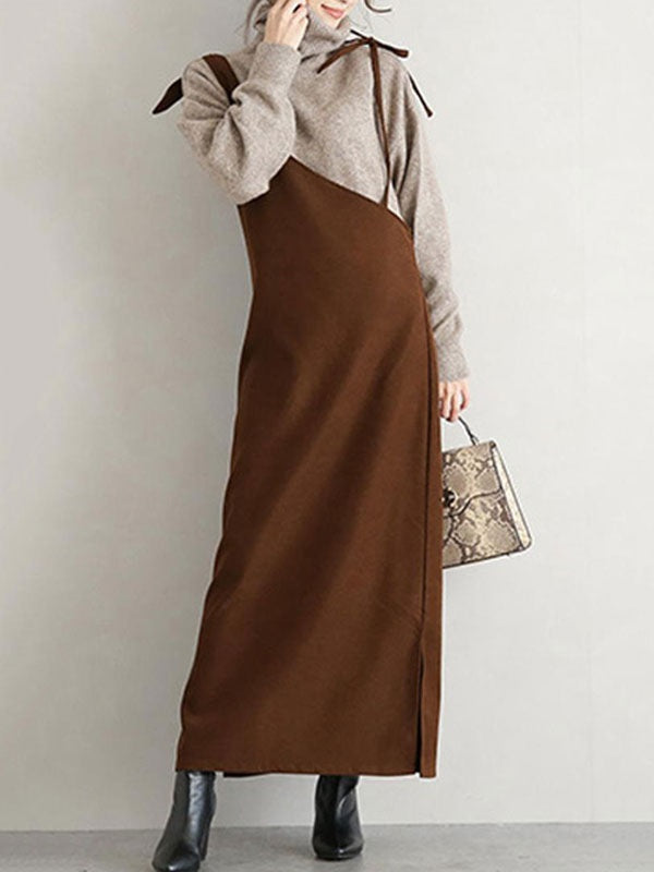 Maxi Dress Straps Neck Casual Lace Up Floor Length Dress