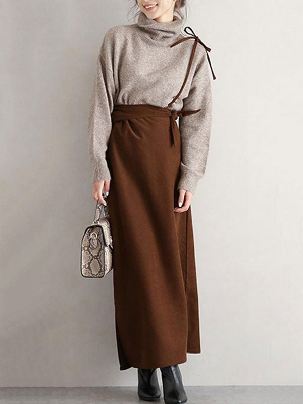 Maxi Dress Straps Neck Casual Lace Up Floor Length Dress