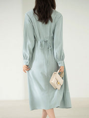 Maxi Dress V-Neck Polyester Casual Buttons Floor Length Dress