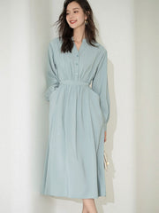 Maxi Dress V-Neck Polyester Casual Buttons Floor Length Dress