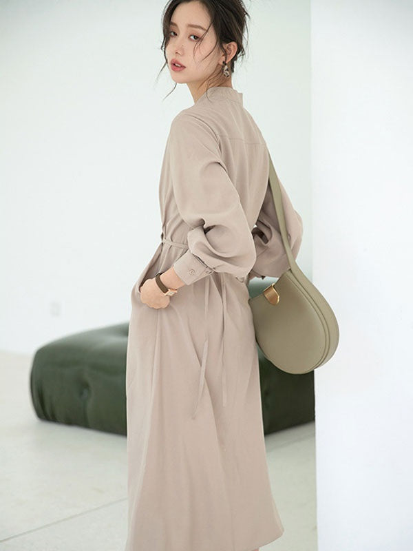 Maxi Dress V-Neck Polyester Casual Buttons Floor Length Dress