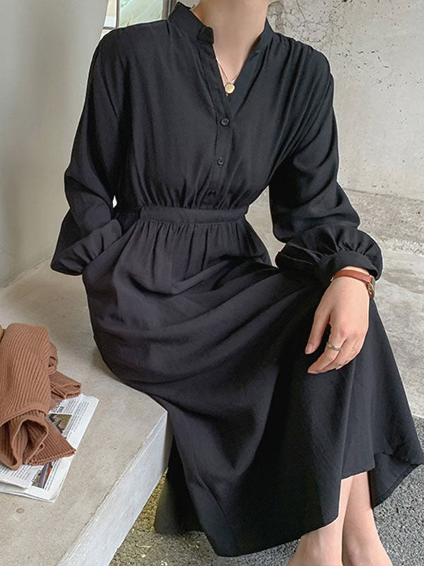 Maxi Dress V-Neck Polyester Casual Buttons Floor Length Dress