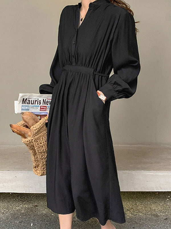 Maxi Dress V-Neck Polyester Casual Buttons Floor Length Dress